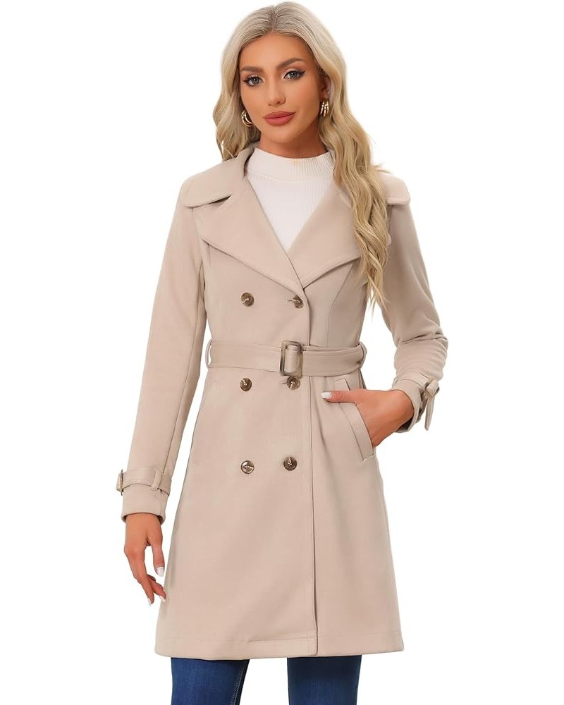 Women's Faux Suede Trench Coat Jacket Classic 2023 Fall Winter Double Breasted Overcoat Apricot Pink $31.08 Coats