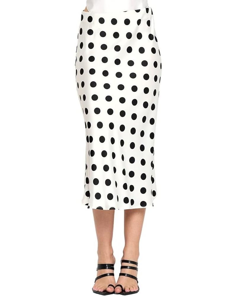 Women Solid Satin High Waist Elastic A Lined Midi Skirt - Made in USA Polka Dot $22.50 Skirts