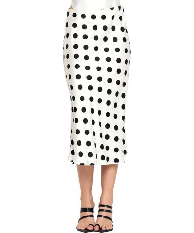 Women Solid Satin High Waist Elastic A Lined Midi Skirt - Made in USA Polka Dot $22.50 Skirts