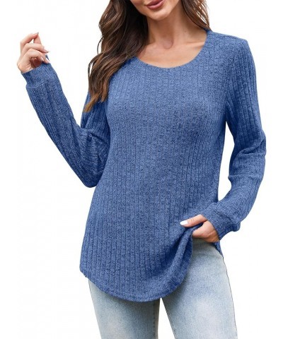 Sweaters for Women Fall Fashion 2023 Casual V-Neck Long Sleeve Tunic Tops 06-blue $11.00 Tops