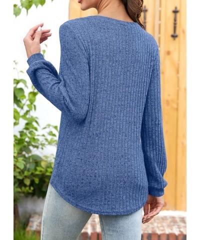 Sweaters for Women Fall Fashion 2023 Casual V-Neck Long Sleeve Tunic Tops 06-blue $11.00 Tops