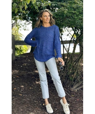 Sweaters for Women Fall Fashion 2023 Casual V-Neck Long Sleeve Tunic Tops 06-blue $11.00 Tops