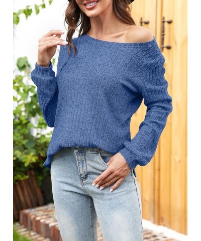 Sweaters for Women Fall Fashion 2023 Casual V-Neck Long Sleeve Tunic Tops 06-blue $11.00 Tops