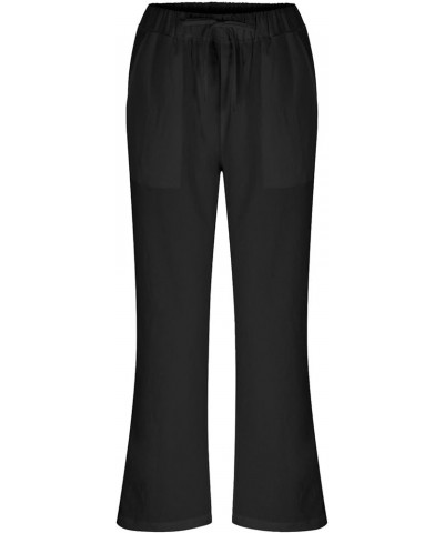 Womens Cotton Linen Straight Trousers High Waist Casual Wide Leg Long Palazzo Pants Work Casual Flowy Dress Pants 3-black $10...