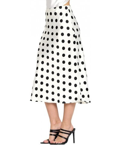 Women Solid Satin High Waist Elastic A Lined Midi Skirt - Made in USA Polka Dot $22.50 Skirts