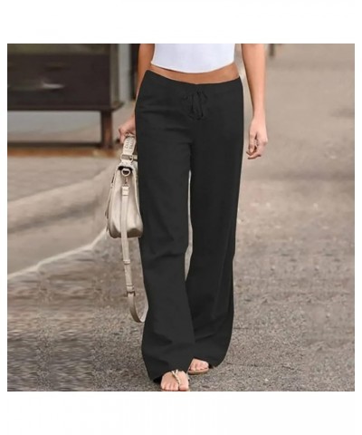 Womens Cotton Linen Straight Trousers High Waist Casual Wide Leg Long Palazzo Pants Work Casual Flowy Dress Pants 3-black $10...