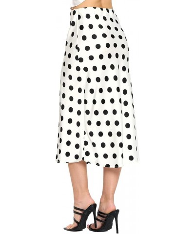 Women Solid Satin High Waist Elastic A Lined Midi Skirt - Made in USA Polka Dot $22.50 Skirts