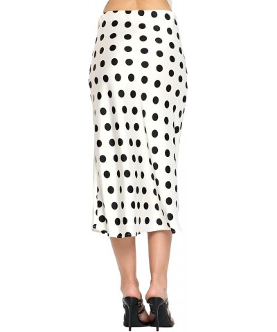 Women Solid Satin High Waist Elastic A Lined Midi Skirt - Made in USA Polka Dot $22.50 Skirts