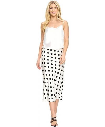 Women Solid Satin High Waist Elastic A Lined Midi Skirt - Made in USA Polka Dot $22.50 Skirts