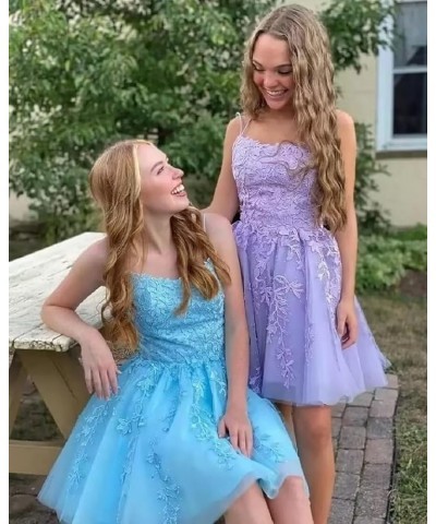 Lace Appliques Tulle Homecoming Dresses Short Spaghetti Straps Prom Cocktail Party Dresses Red $26.09 Dresses