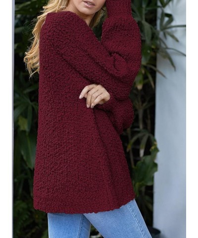 Women's 2024 Fall Winter Oversized Fuzzy Popcorn Sweaters Trendy V Neck Long Sleeve Cozy Pullover Tunic Tops Wine Red $10.75 ...