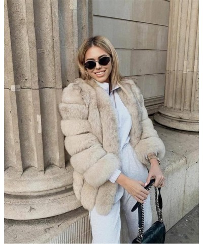 Women's Collar Warm Coat Winter Thickened Long Sleeve Faux Fur Coat M-bust 92cm Khaki $64.07 Coats