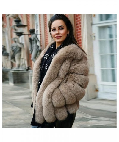 Women's Collar Warm Coat Winter Thickened Long Sleeve Faux Fur Coat M-bust 92cm Khaki $64.07 Coats