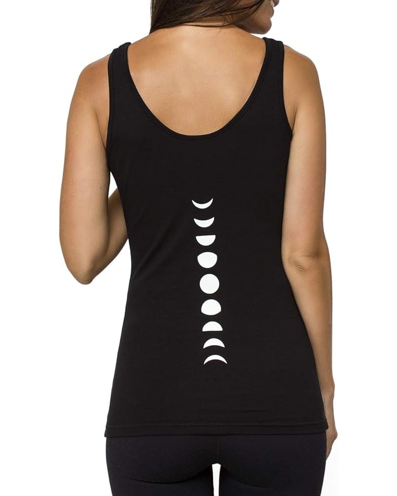 Organic Cotton Yoga Workout Tank Top Moon Phases Shirts Tops Tees Tanks for Women Black With White Moons $13.23 Activewear