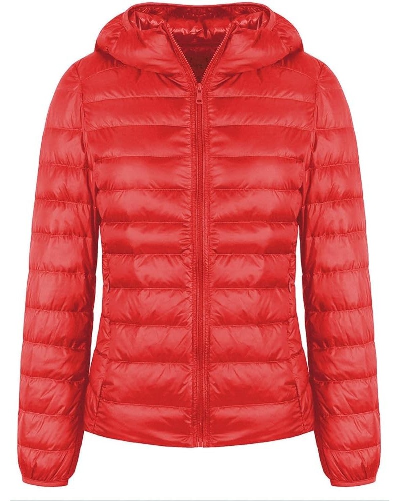 Women's Hooded Packable Ultra Light Weight Short Down Jacket Parka Insulated Coat Red $11.75 Jackets