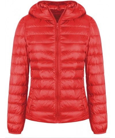 Women's Hooded Packable Ultra Light Weight Short Down Jacket Parka Insulated Coat Red $11.75 Jackets