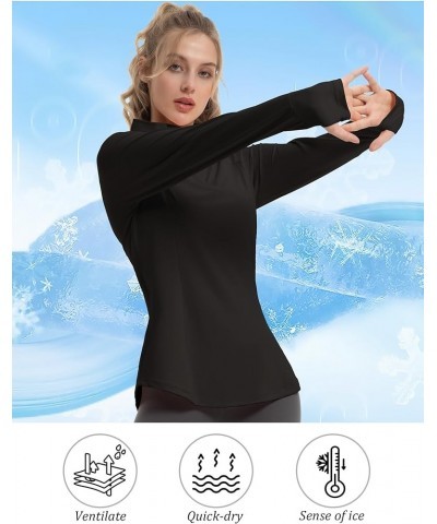 Women's Sun Shirts Long Sleeve UPF 50+ UV Protection Top with Thumb Holes Quick Dry Lightweight for Golf Tennis Hiking 02 Bla...