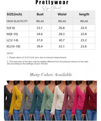 Women's Long Sleeve Wrap Tops Sexy Casual Waffle Knit V Neck Shirts Slim fit Ruched Top Blouses 2023 Fall Hotpink $20.64 Tops