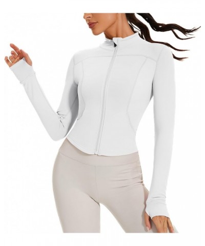 Workout Jackets for Women Grey Cropped Running Yoga Zip Up Track Jacket with Pockets White $16.17 Jackets