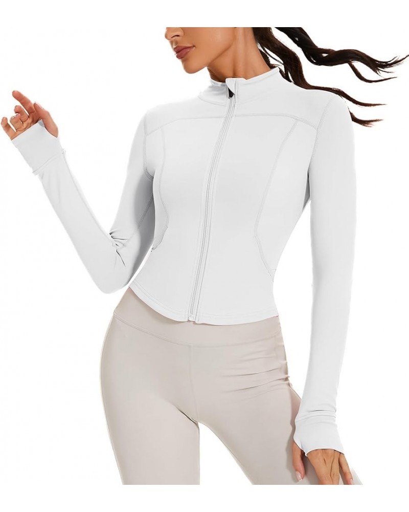 Workout Jackets for Women Grey Cropped Running Yoga Zip Up Track Jacket with Pockets White $16.17 Jackets