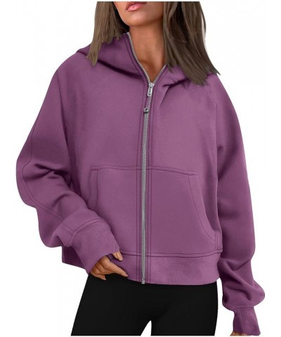 Half Zip Sweatshirts Cropped Hoodies Fleece Womens Quarter Zip Up Pullover Sweaters Fall Outfits 2023 Winter Clothes E-purple...