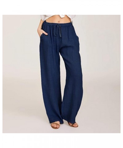 Women's Cotton Linen Palazzo Pants Plus Size Loose Fit Casual Pant Drawstring Waist Wide Leg Trousers with Pockets Navy $7.41...