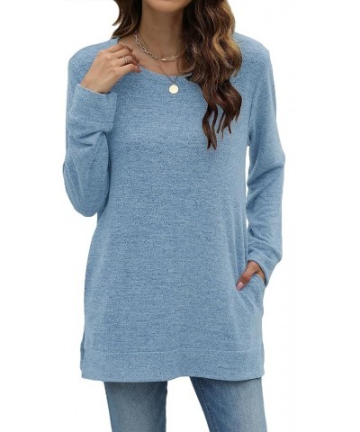 Womens Sweatshirt Round Neck Casual Long Sleeve Fashion Loose Pullover Soft Tunic Tops with Pockets 1-light Blue $11.61 Hoodi...