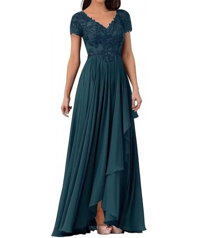 Lace Appliques Mother of The Bride Dresses with Sleeves Ruffles Long Formal Evening Gown for Women Peacock $34.78 Dresses