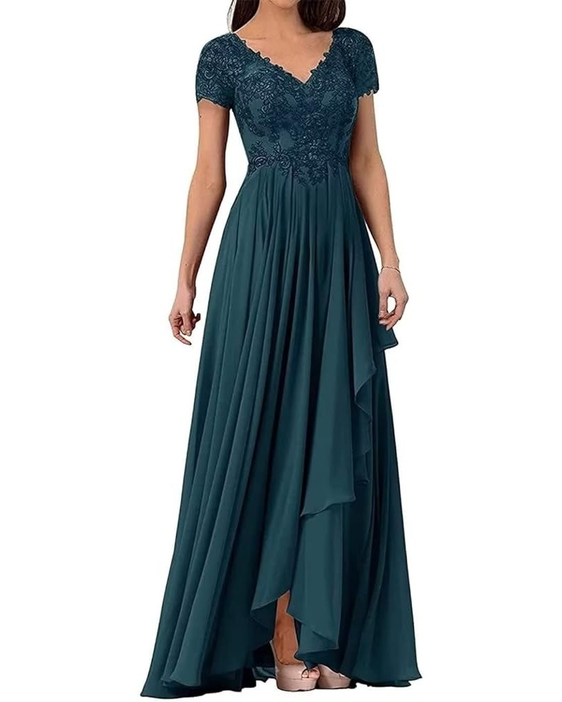 Lace Appliques Mother of The Bride Dresses with Sleeves Ruffles Long Formal Evening Gown for Women Peacock $34.78 Dresses