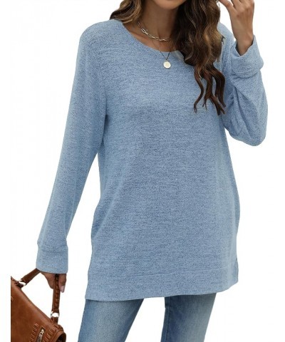 Womens Sweatshirt Round Neck Casual Long Sleeve Fashion Loose Pullover Soft Tunic Tops with Pockets 1-light Blue $11.61 Hoodi...