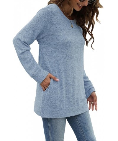 Womens Sweatshirt Round Neck Casual Long Sleeve Fashion Loose Pullover Soft Tunic Tops with Pockets 1-light Blue $11.61 Hoodi...