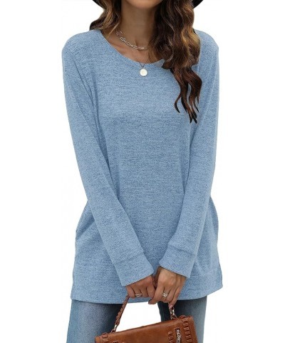 Womens Sweatshirt Round Neck Casual Long Sleeve Fashion Loose Pullover Soft Tunic Tops with Pockets 1-light Blue $11.61 Hoodi...