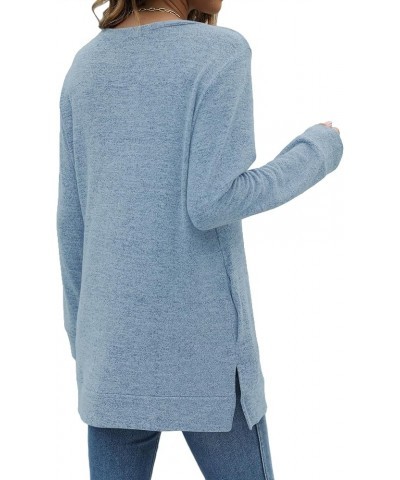 Womens Sweatshirt Round Neck Casual Long Sleeve Fashion Loose Pullover Soft Tunic Tops with Pockets 1-light Blue $11.61 Hoodi...