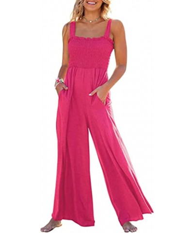 Women Wide Leg Jumpsuit Button Halter Trousers Rompers Suspender Overalls Fashion Solid Color Bodysuits with Pockets R-pink $...