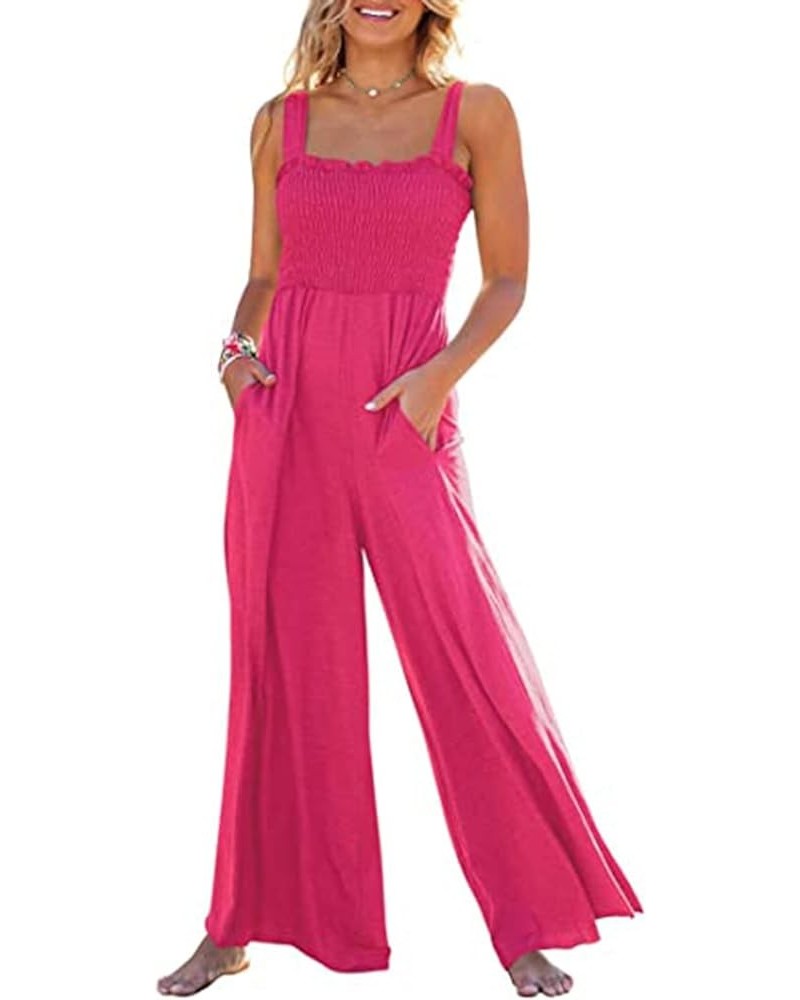 Women Wide Leg Jumpsuit Button Halter Trousers Rompers Suspender Overalls Fashion Solid Color Bodysuits with Pockets R-pink $...