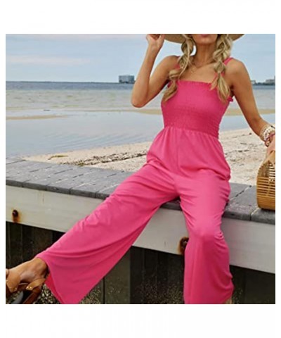 Women Wide Leg Jumpsuit Button Halter Trousers Rompers Suspender Overalls Fashion Solid Color Bodysuits with Pockets R-pink $...