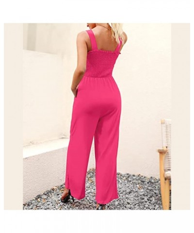 Women Wide Leg Jumpsuit Button Halter Trousers Rompers Suspender Overalls Fashion Solid Color Bodysuits with Pockets R-pink $...