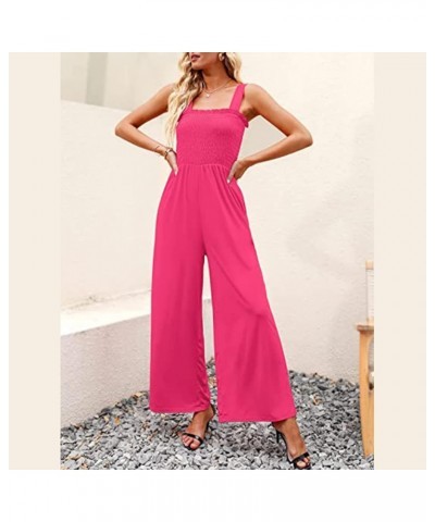 Women Wide Leg Jumpsuit Button Halter Trousers Rompers Suspender Overalls Fashion Solid Color Bodysuits with Pockets R-pink $...