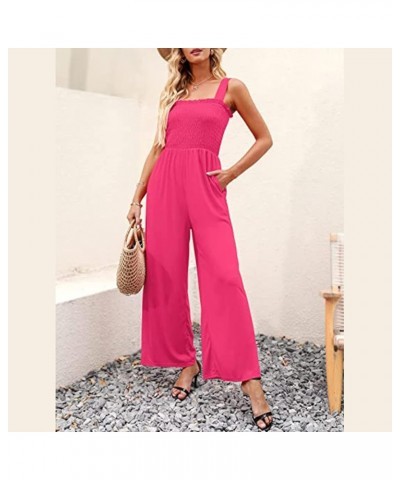 Women Wide Leg Jumpsuit Button Halter Trousers Rompers Suspender Overalls Fashion Solid Color Bodysuits with Pockets R-pink $...