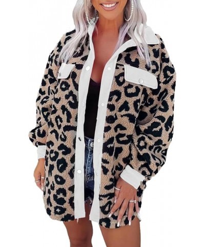 Women's Winter Faux Fur Coats Leopard Print Plush Jacket Long Sleeve Lapel Fuzzy Fleece Outerwear Button Jackets 2023 White $...