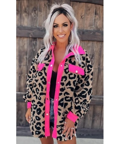 Women's Winter Faux Fur Coats Leopard Print Plush Jacket Long Sleeve Lapel Fuzzy Fleece Outerwear Button Jackets 2023 White $...