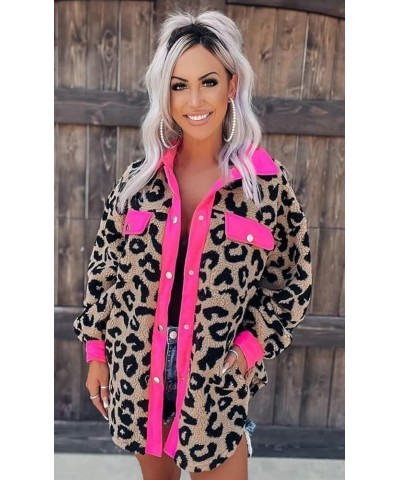 Women's Winter Faux Fur Coats Leopard Print Plush Jacket Long Sleeve Lapel Fuzzy Fleece Outerwear Button Jackets 2023 White $...