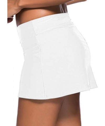 Women Swim Skirt Solid Color Waistband Skort Bikini Bottom White $13.24 Swimsuits