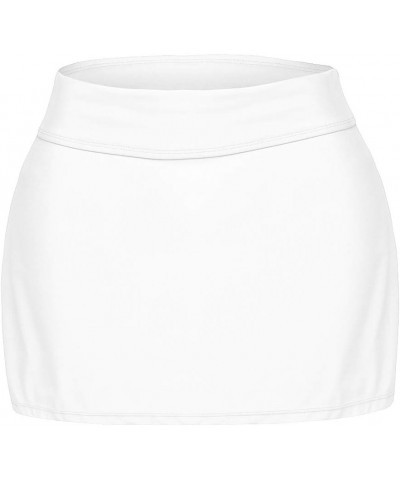 Women Swim Skirt Solid Color Waistband Skort Bikini Bottom White $13.24 Swimsuits