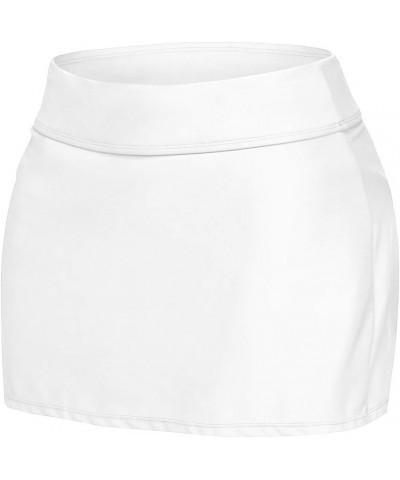 Women Swim Skirt Solid Color Waistband Skort Bikini Bottom White $13.24 Swimsuits