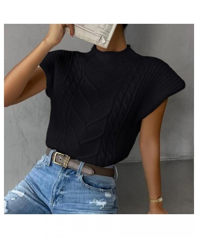 Women’s Sweater Vest Top Sleeveless Cable Knit Mock Neck Sweater Tank Short Sleeve Pullover Black $13.75 Sweaters