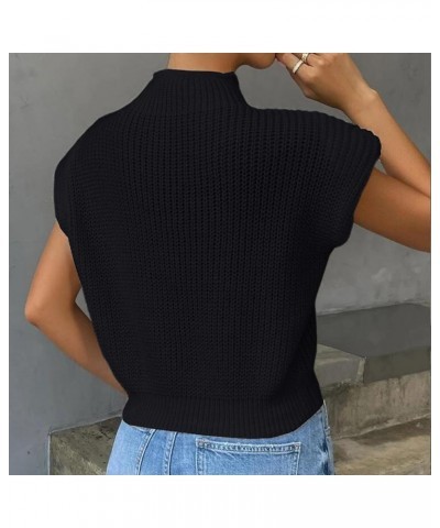 Women’s Sweater Vest Top Sleeveless Cable Knit Mock Neck Sweater Tank Short Sleeve Pullover Black $13.75 Sweaters