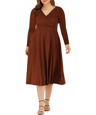 Women's Plus Size Flutter Sleeve Dress Deep V Neck A-Line Swing Midi Dresses Caramel $19.32 Dresses