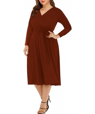 Women's Plus Size Flutter Sleeve Dress Deep V Neck A-Line Swing Midi Dresses Caramel $19.32 Dresses