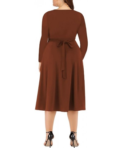 Women's Plus Size Flutter Sleeve Dress Deep V Neck A-Line Swing Midi Dresses Caramel $19.32 Dresses